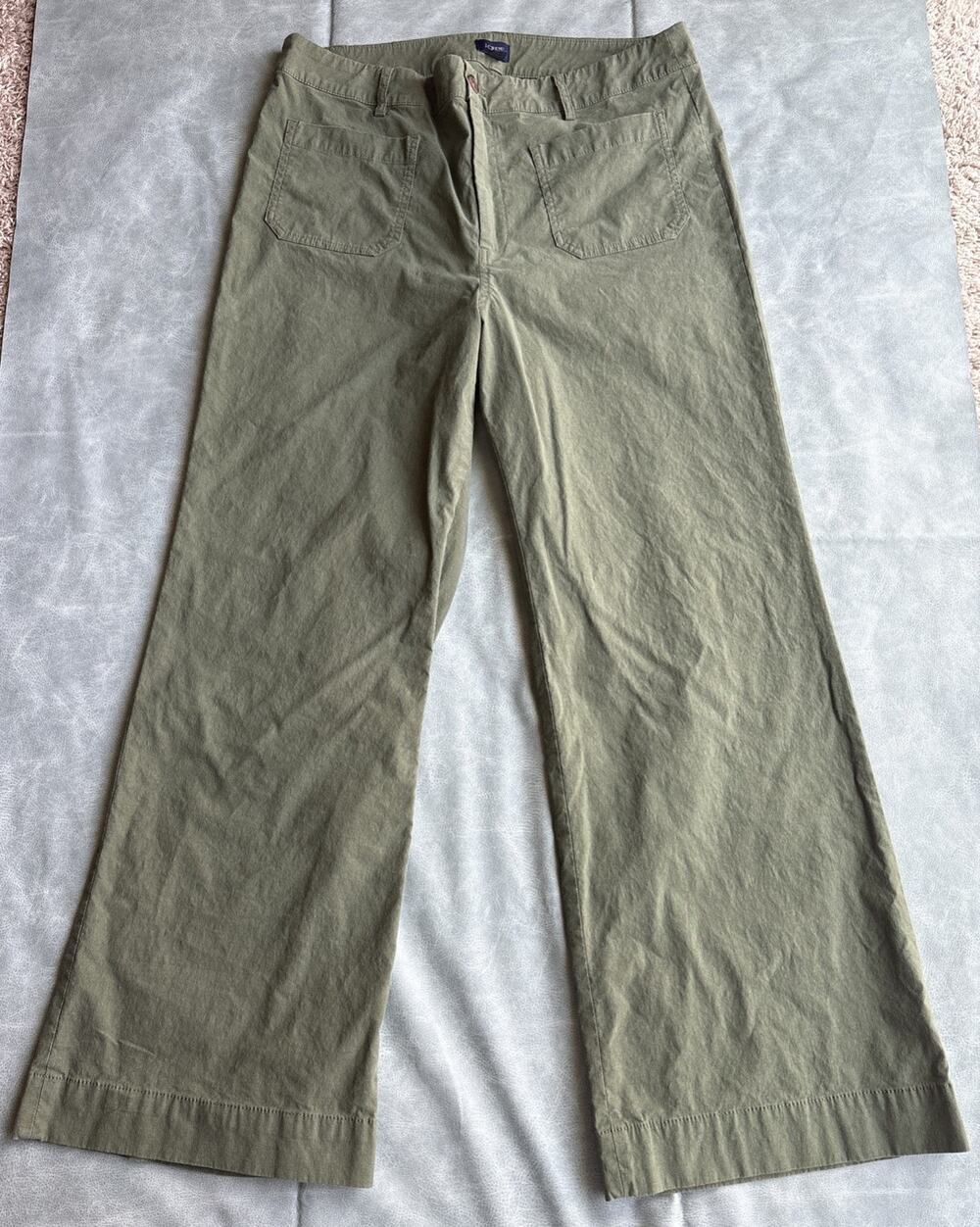 J Crew Womens Wide Leg Chino Pants Olive Green Utility Cotton Size 34